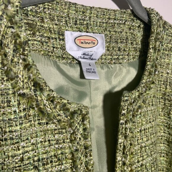 Talbots Collarless Tweed Blazer Eyelash Fringe Trim Preppy Old Money - Size 4 - Picture 3 of 12